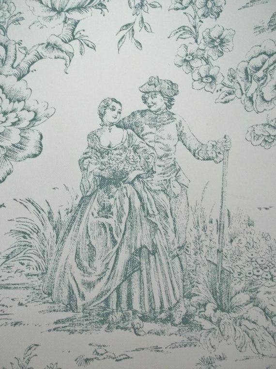 Vintage Toile Wallpaper To Line My Drawers Pref Green Blue Gray