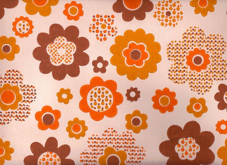 Vintage 1970s Orange Funky Flower Wallpaper Price Is Per Yard