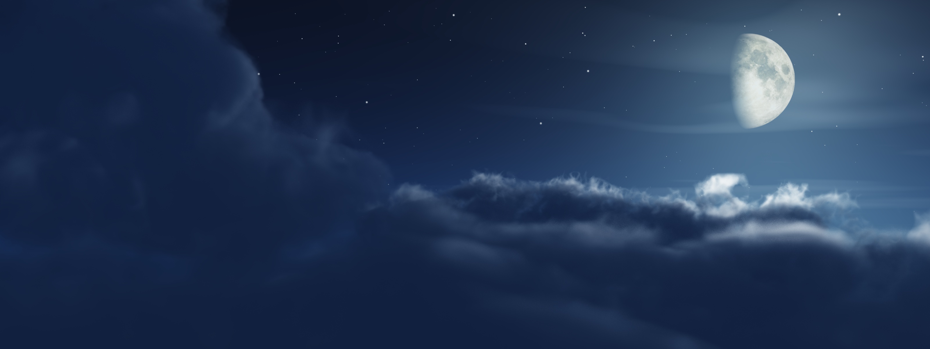 Multi Monitor Dual Screen Night Moon Clouds Stars Wallpaper Background