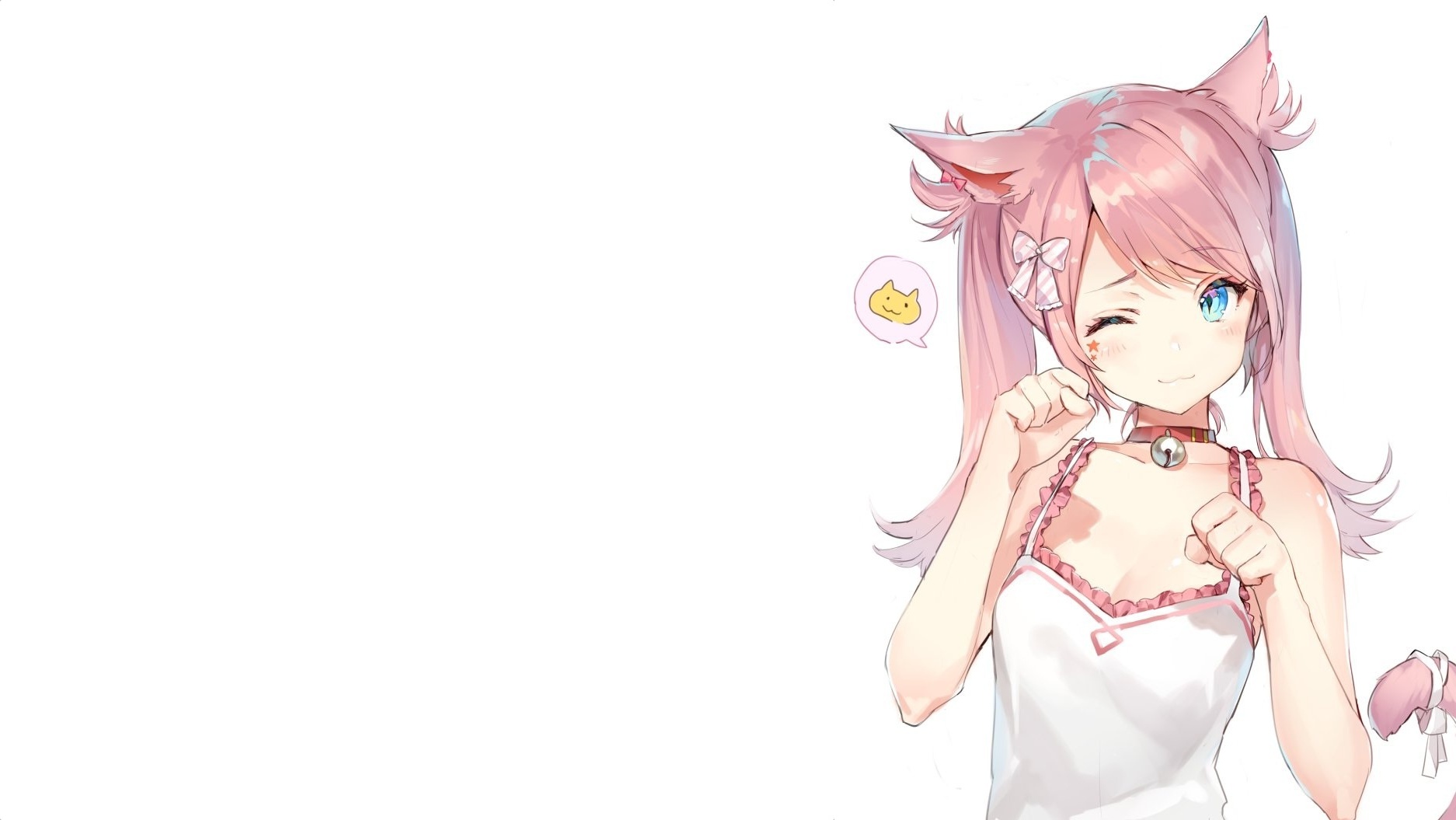 Wallpaper Moe Cat Girl Neko Collar Pink Hair Wink Animal