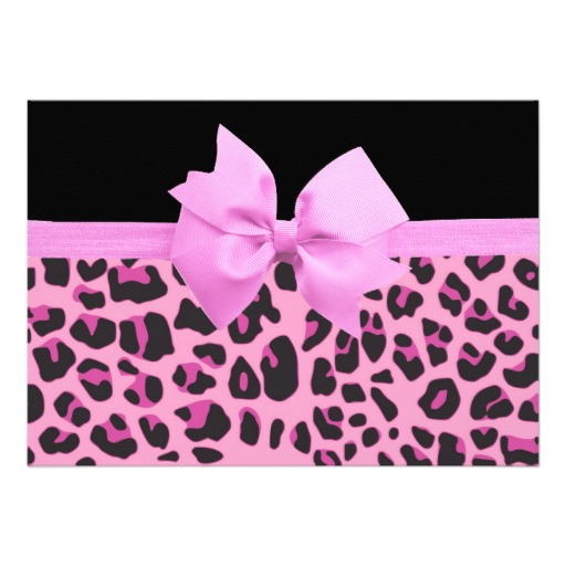 Hipster Girly Pink Black Animal Print And Bow Cm X Invitation