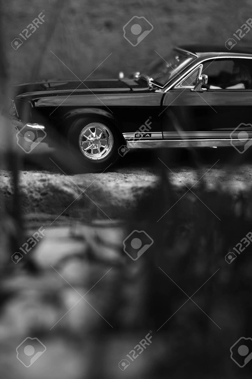 Mustang Classic Car In Black And White Scale With Field Depth