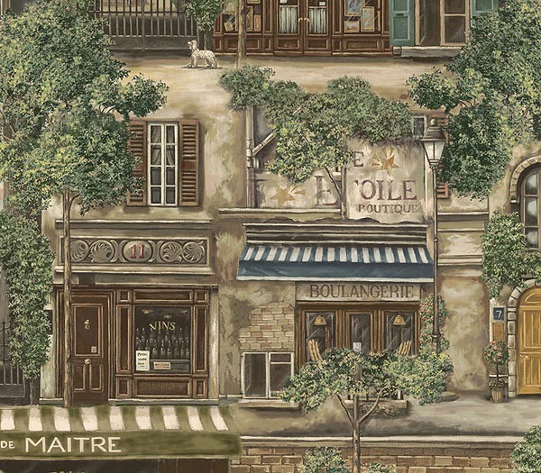 French Cafe Wallpaper Sage