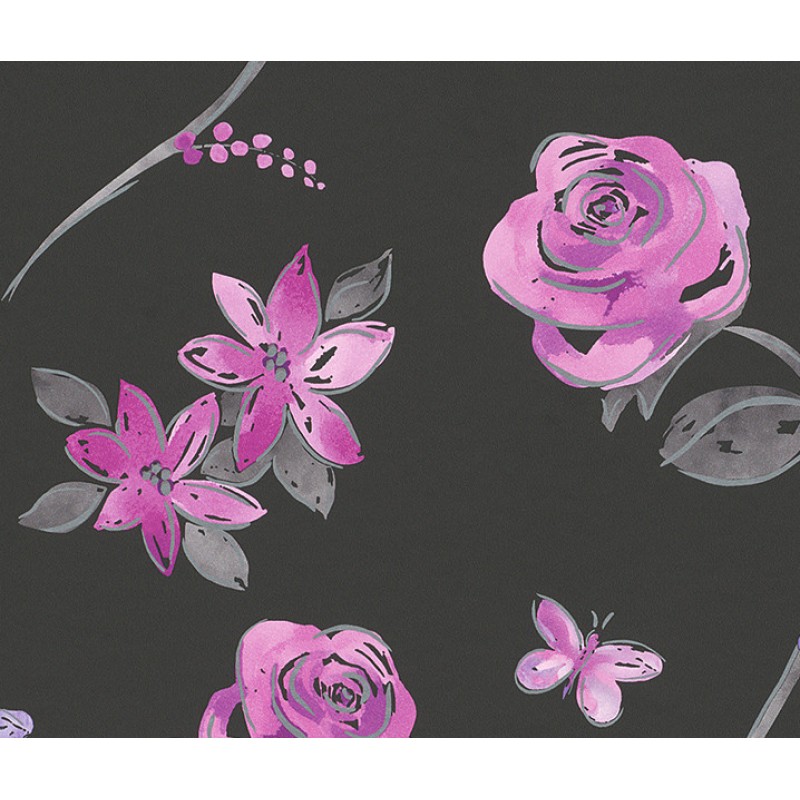 Home Artizan Butterfly Garden Black Pink Wallpaper by Rasch