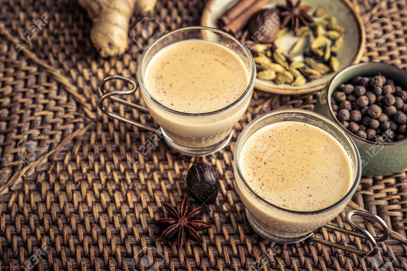 Traditional Indian Grink Masala Chai Tea Milk With Spices