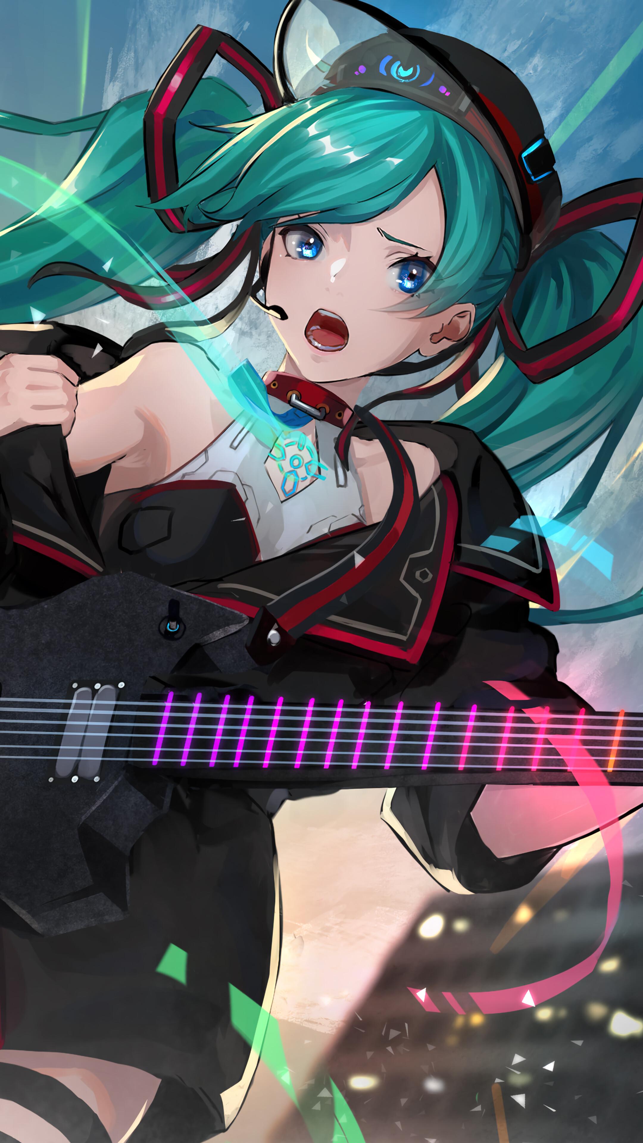 Hatsune Miku Singing Guitar Vocaloid 4k Wallpaper iPhone HD Phone