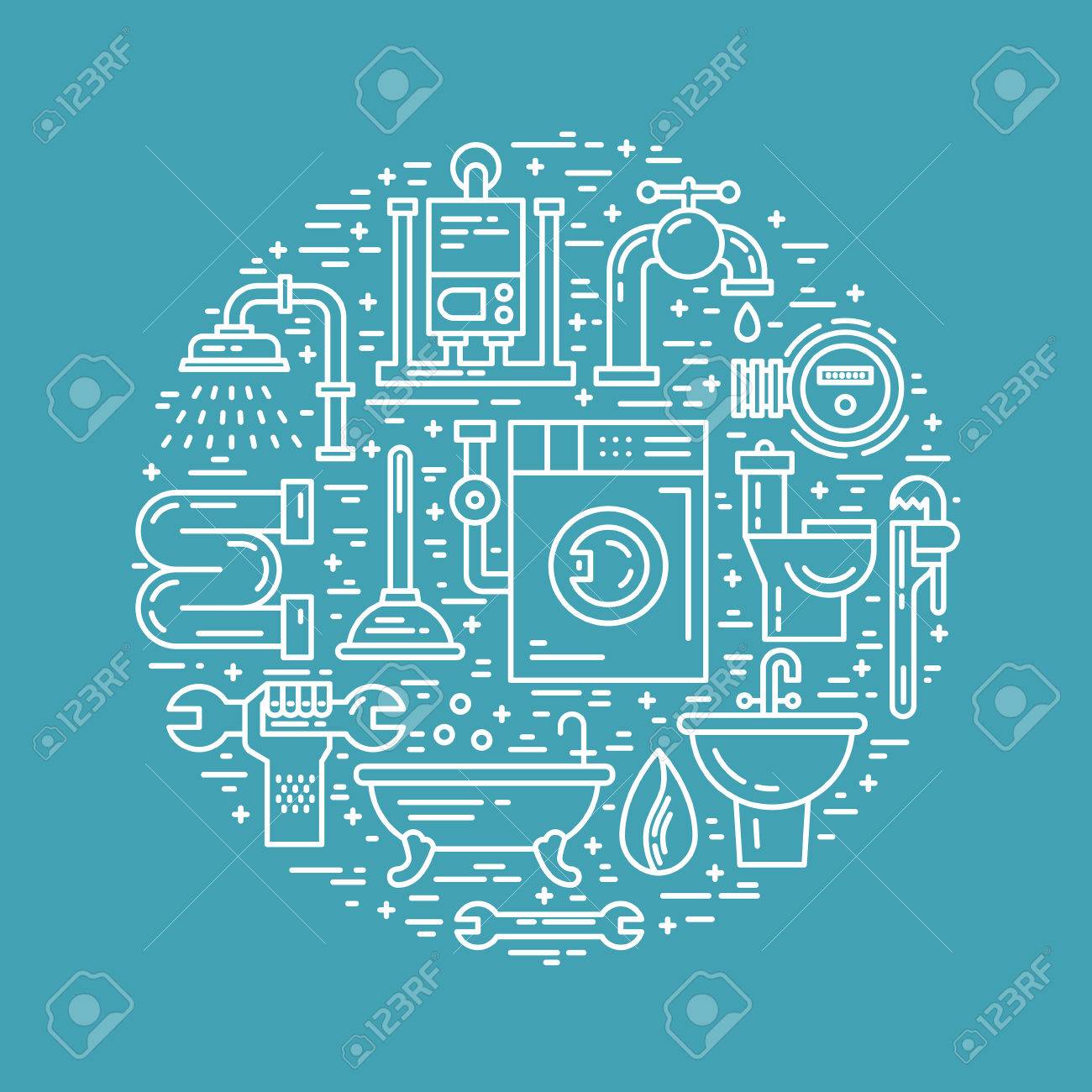 Conceptual Illustration With Different Plumbing Symbols Isolated