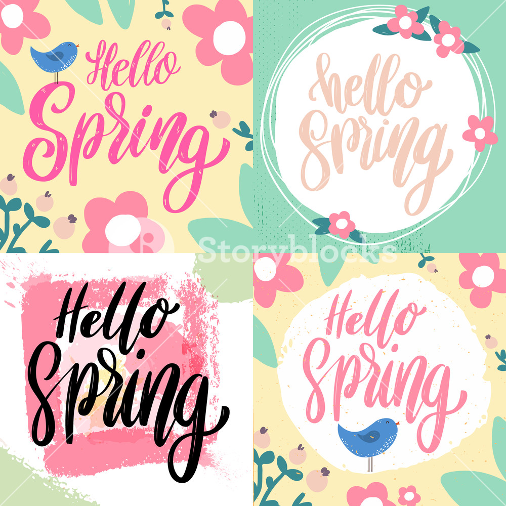 Hello Spring Lettering Phrase On Background With Flowers