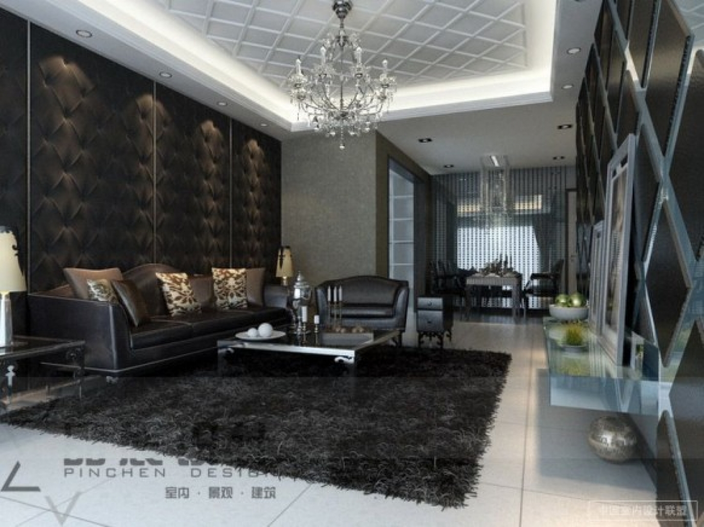 Dark Living Room Feature Walls Wallpaper Wall