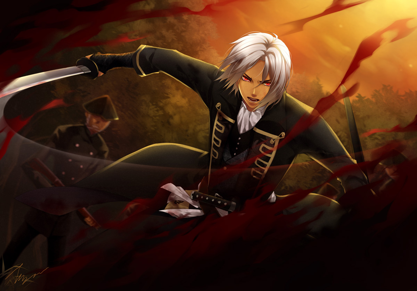 Blood Katana Battle Anime HD Wallpaper Desktop Pc Background