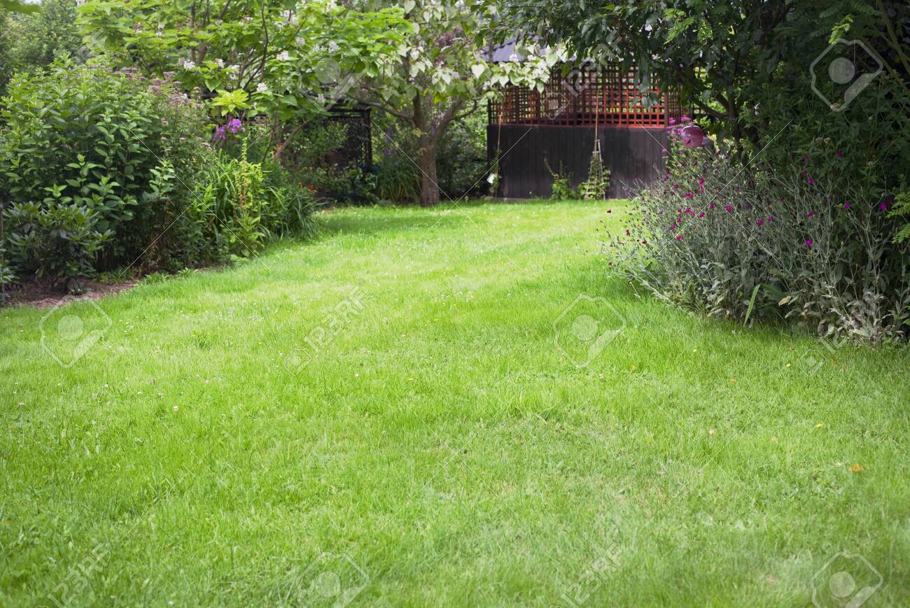Summer House In The Beautiful Backyard Green Garden Landscape