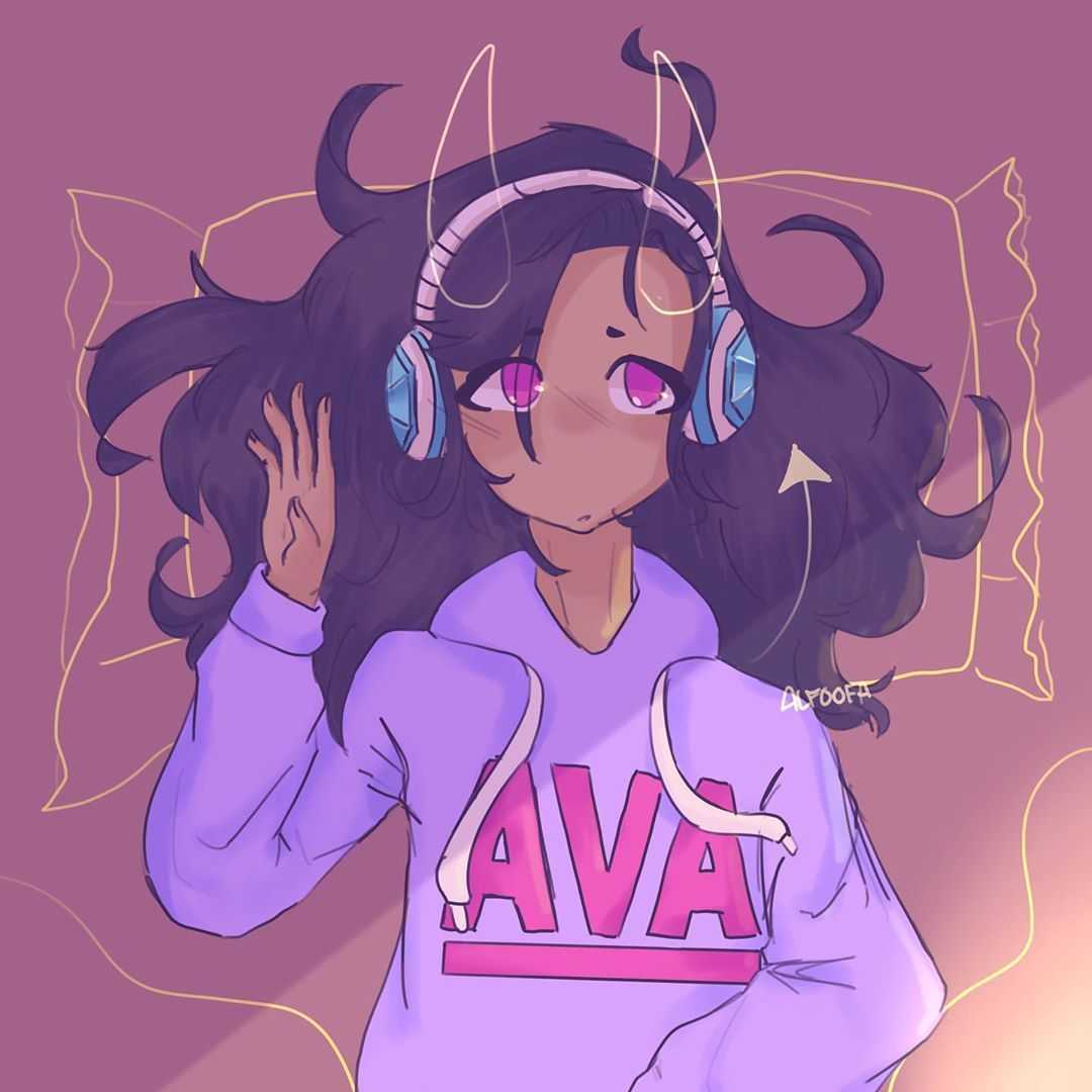 A fan art drawing of a character with headphones, possibly inspired by Aphmau, laying on a pillow