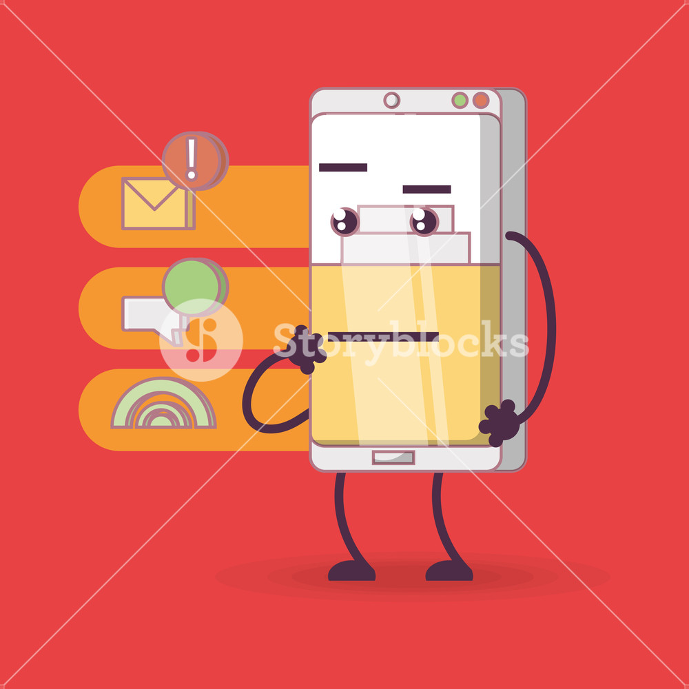 Cartoon Worried Smartphone With Social Media Related Icons Over