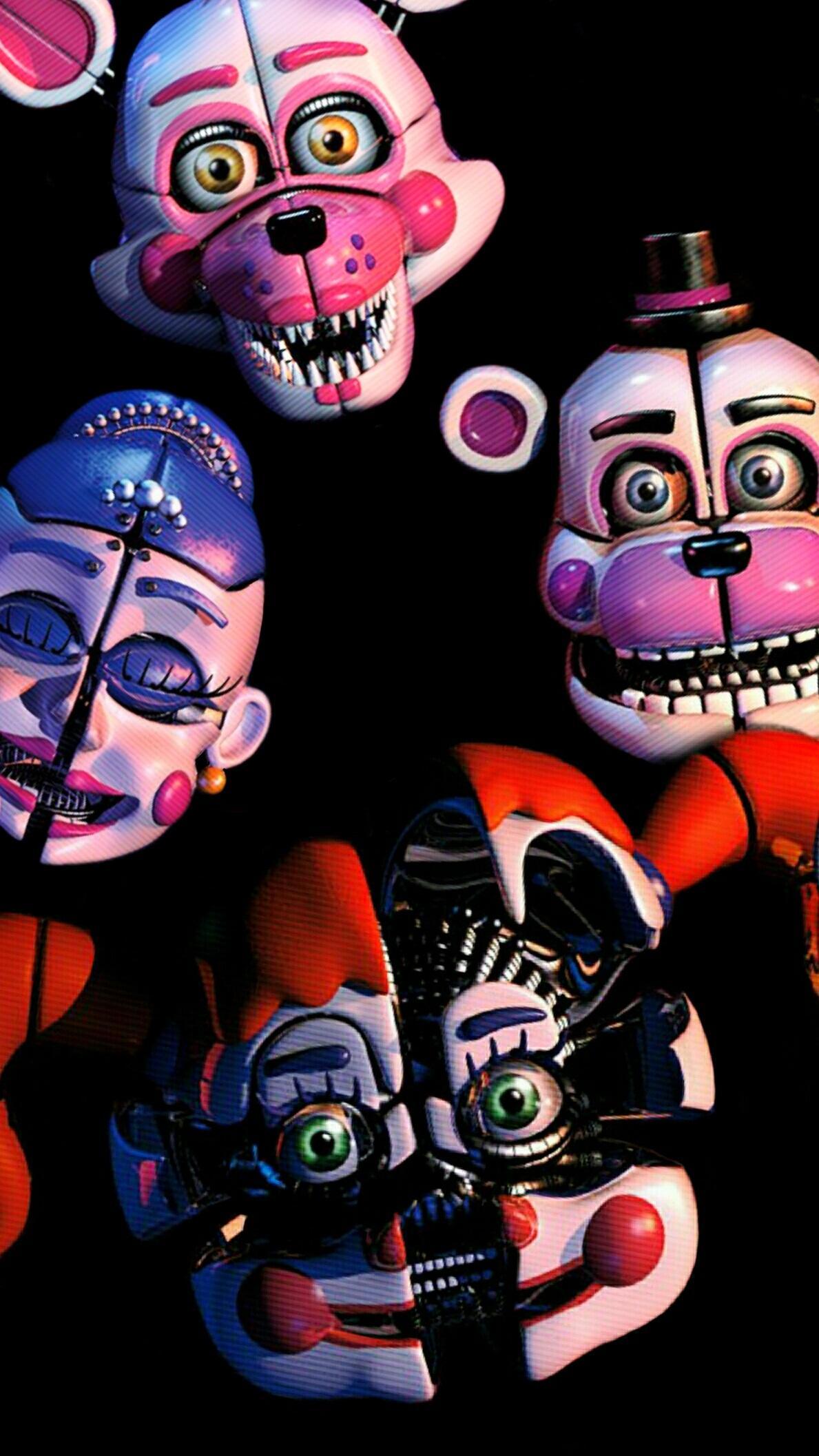 Five Nights at Freddy's animatronics: Funtime Freddy, Funtime Foxy, Ballora, and Circus Baby