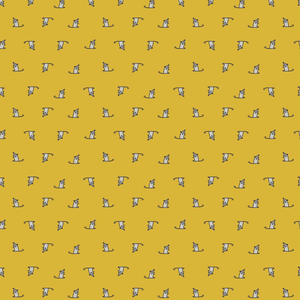 Keyboard Cats Mini Mice Yellow Gold Fabric By The Half Yard