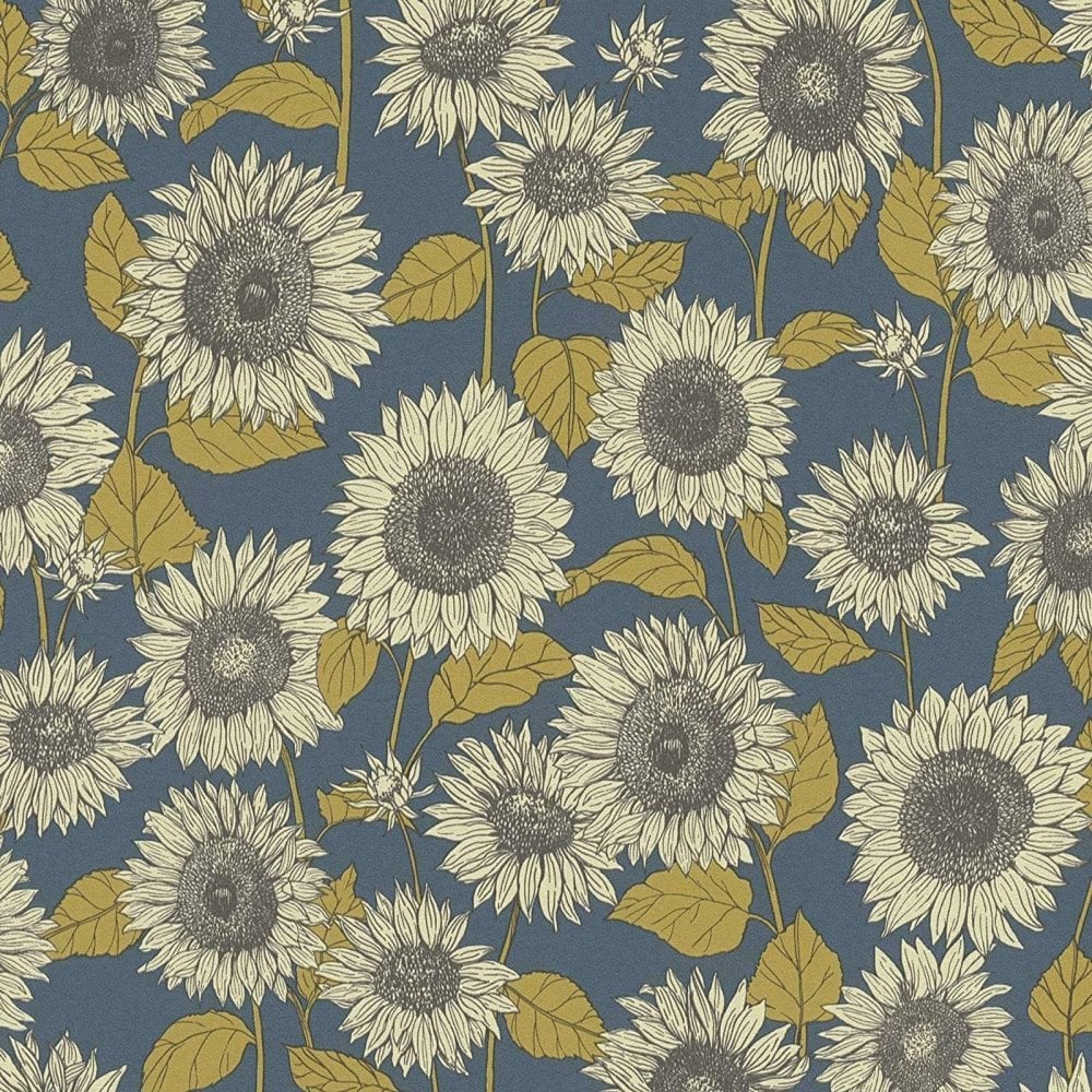 Shop A S Creation Floral Sunflower Navy Blue Yellow Cream Wallpaper