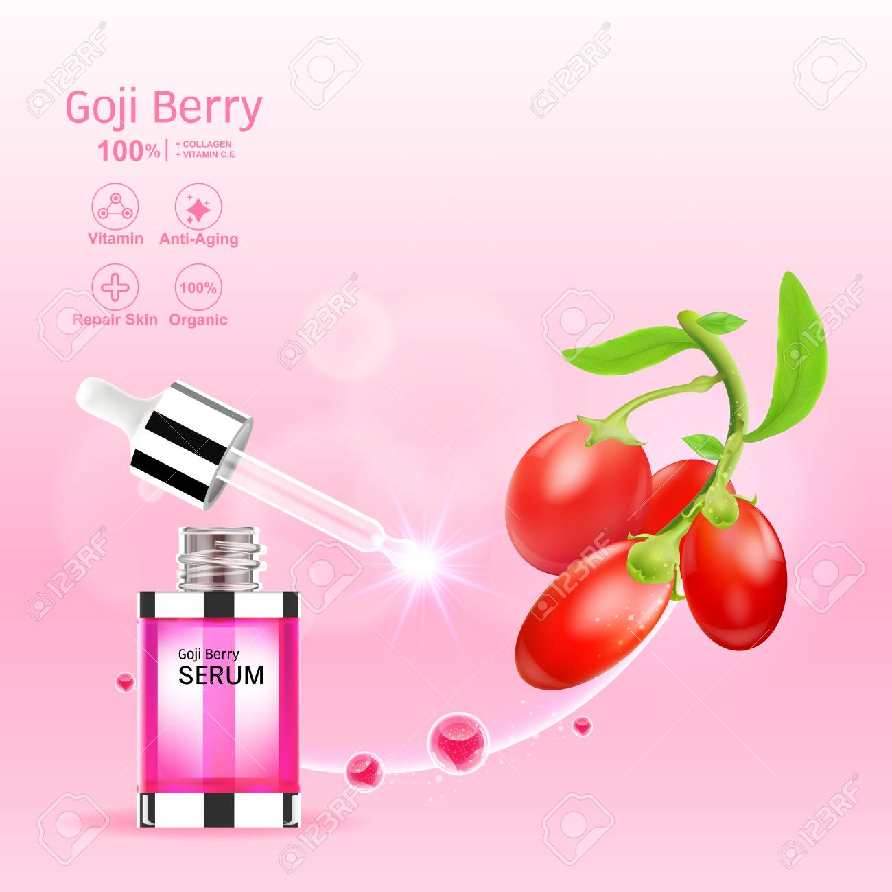 Goji Berry Collagen Serum And Vitamin Background Concept Skin