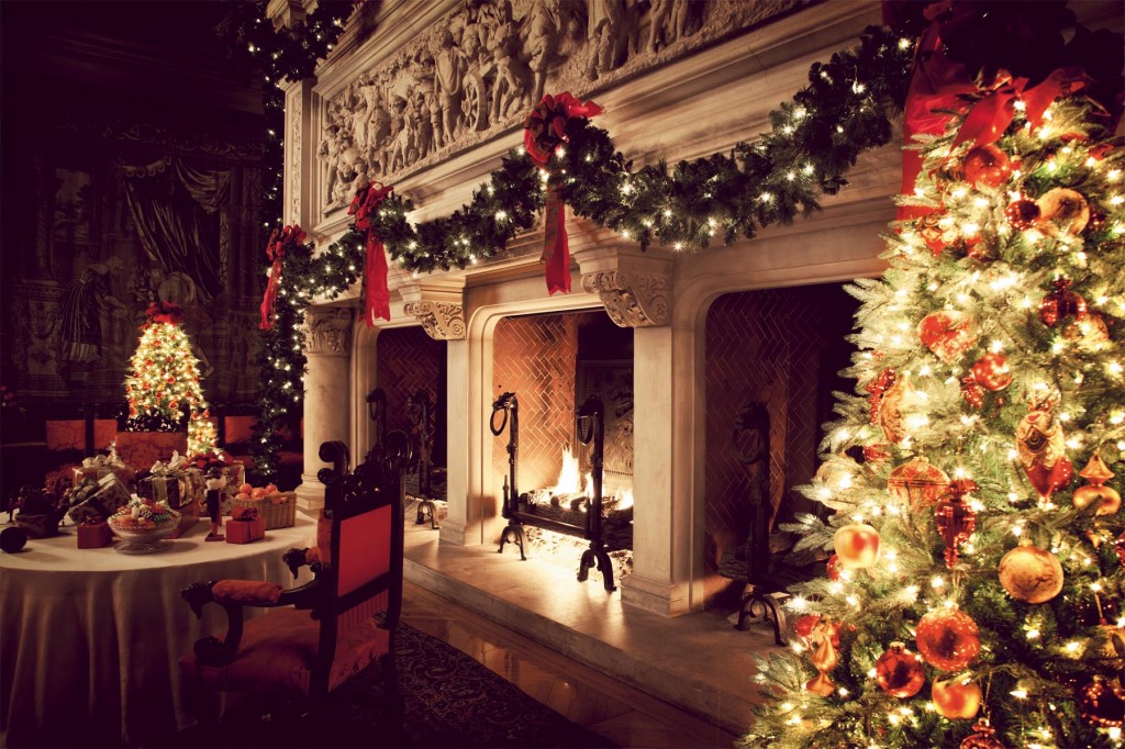 The warm glow of Christmas lights create a cozy setting in the Banquet