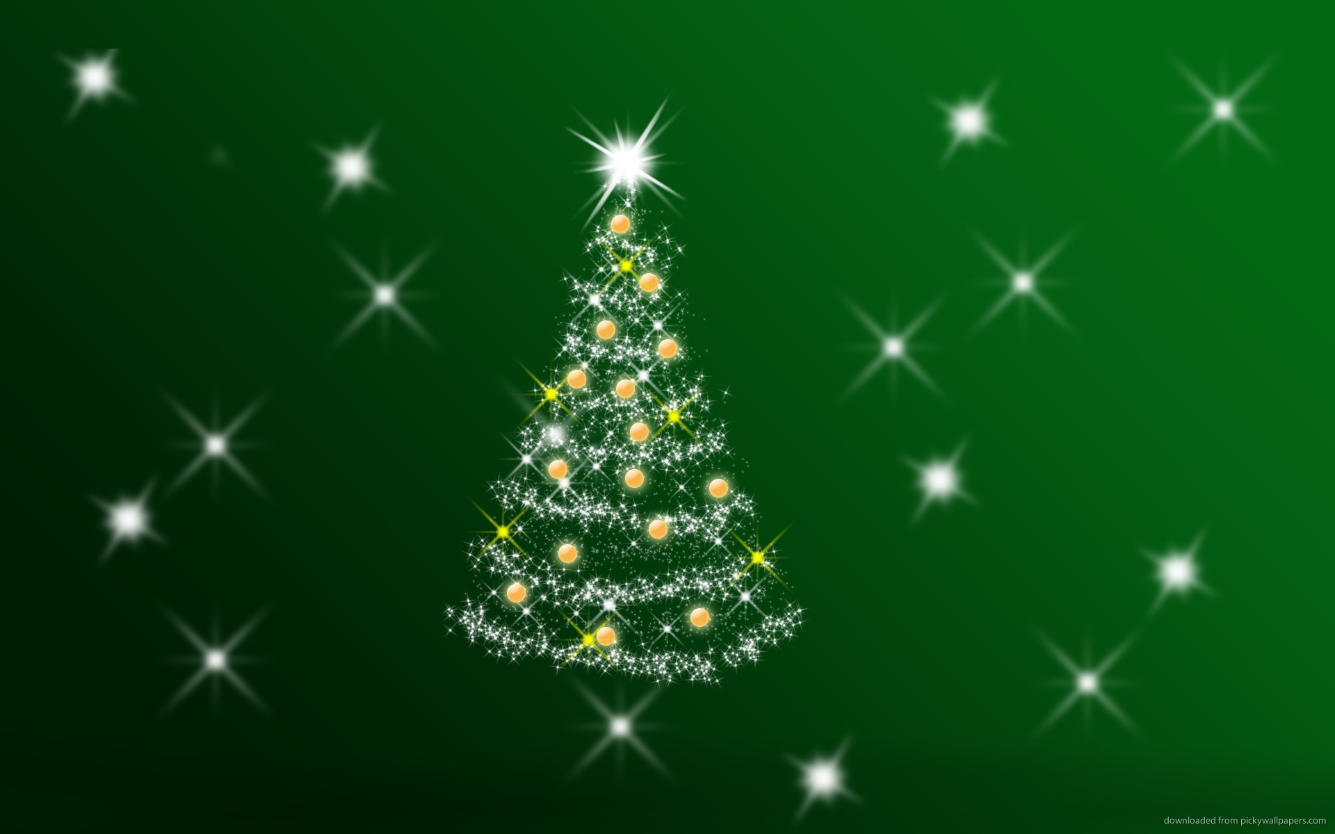 Green Christmas Background With Tree And Stars Wallpaper
