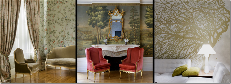 This collection is from deGournay The panels above the fireplace are