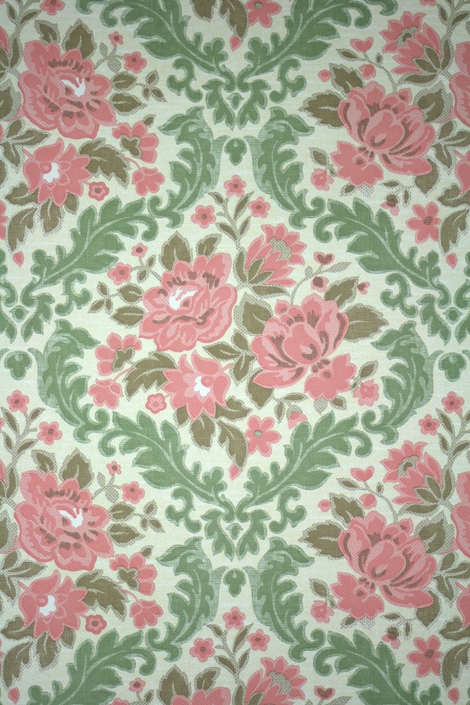 Vintage Pink Roses Floral Wallpaper From The 70s