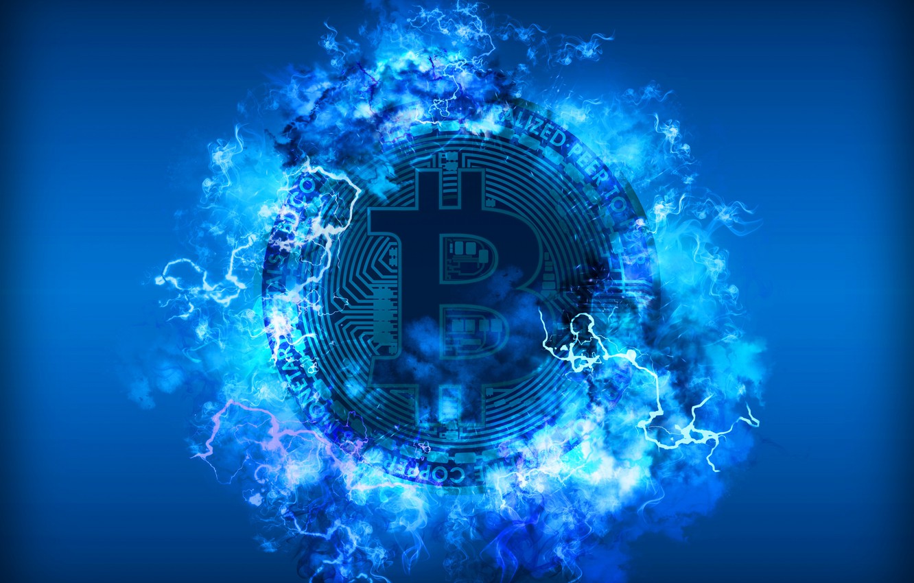 Wallpaper Blue Lightning Fon Coin Bitcoin Btc