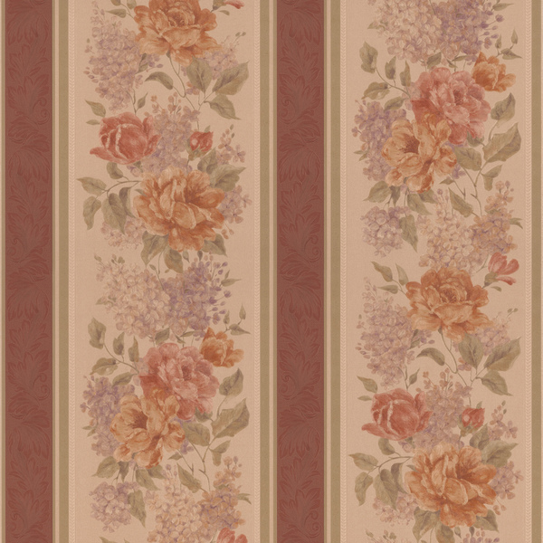Brewster Brown Floral Stripe Wallpaper