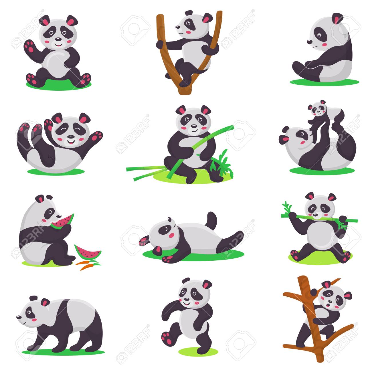 Panda Kid Vector Bearcat Character Or Chinese Bear Child Playing