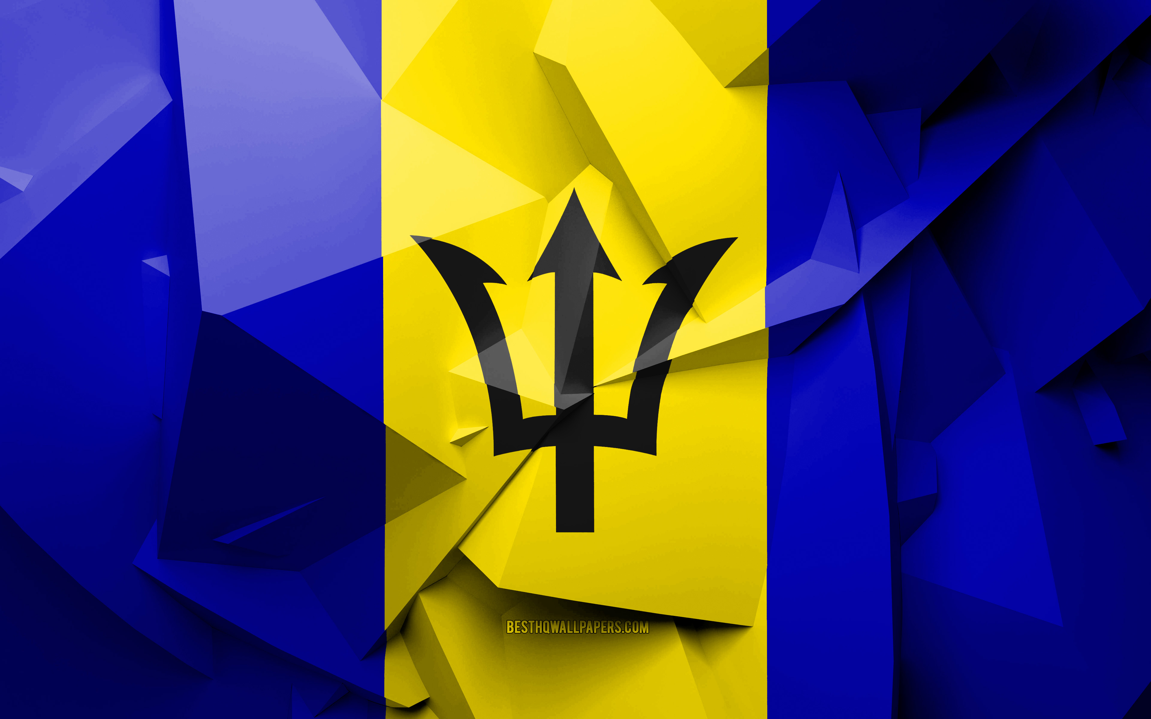 Wallpaper 4k Flag Of Barbados Geometric Art North
