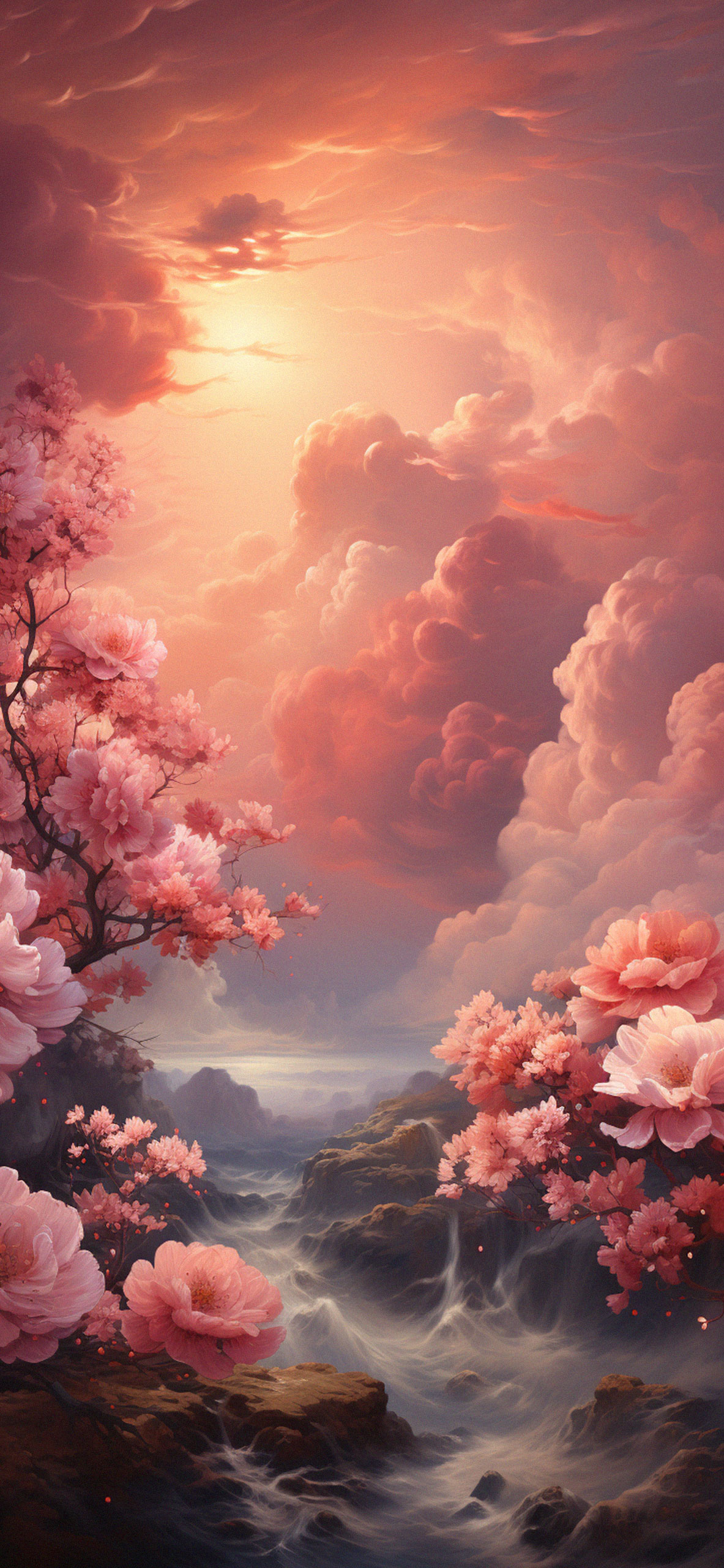 Pink Flowers Clouds Art Wallpaper 4k