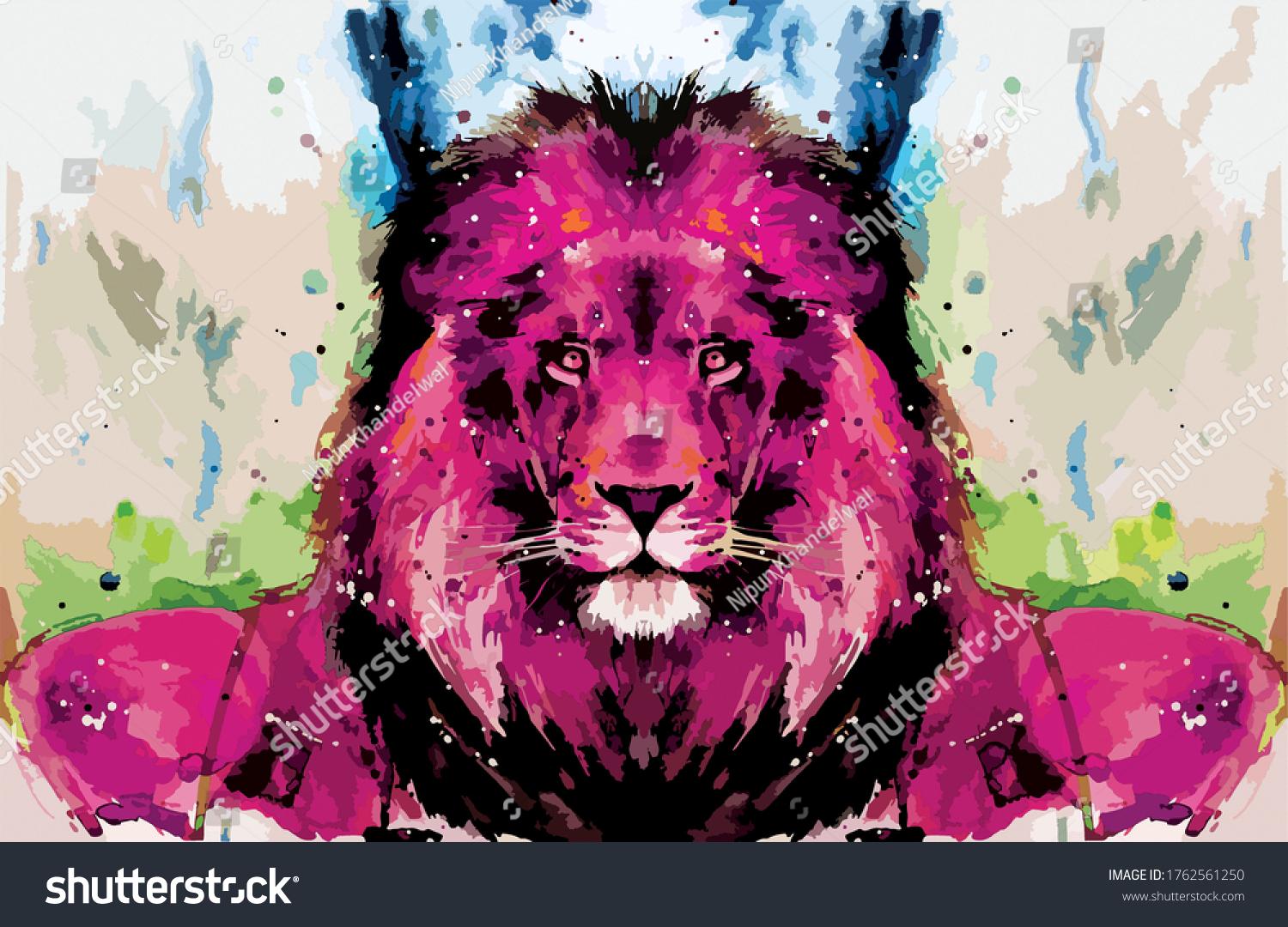 Artistic Pink Lion Wallpaper Other Decorative Stock Illustration