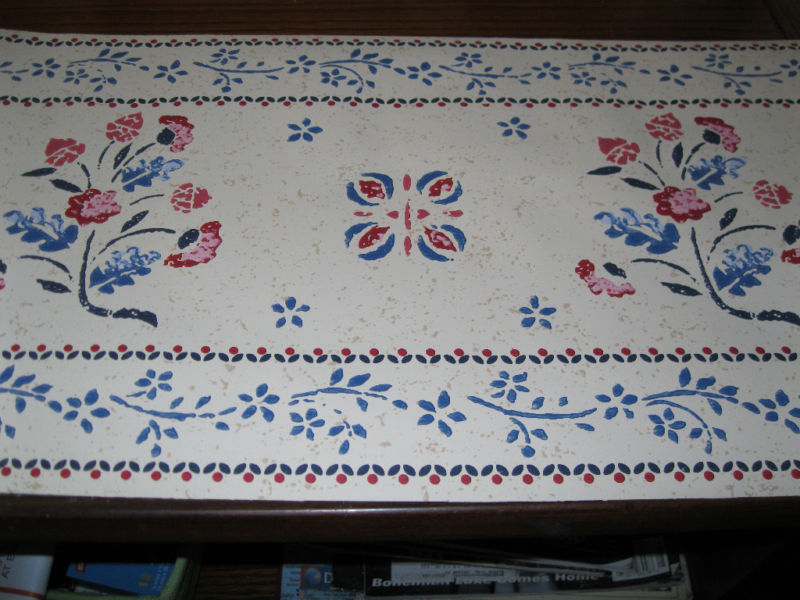Country Stencil Primitive Painted Flowers Wallpaper Border Red Blue