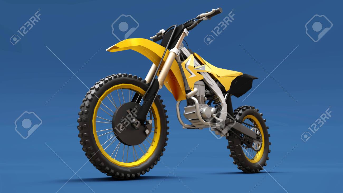 Yellow Sport Bike For Cross Country On A Blue Background Racing