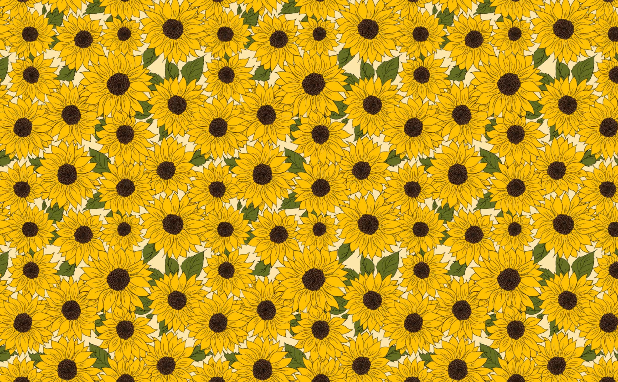 Hand Drawn Yellow Retro Sunflower Wallpaper For Walls Peace Petals