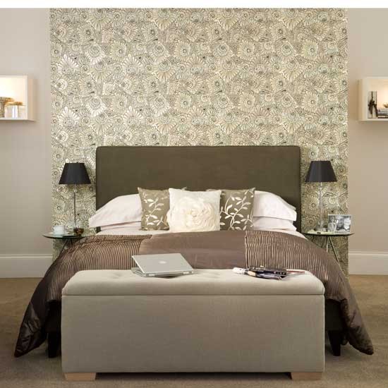 Use feature wallpaper Hotel style bedroom Freestanding bath