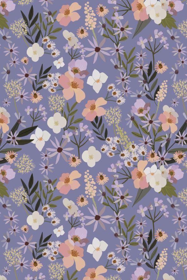 Fabric Purple Flowers In The Meadow Wallpaper