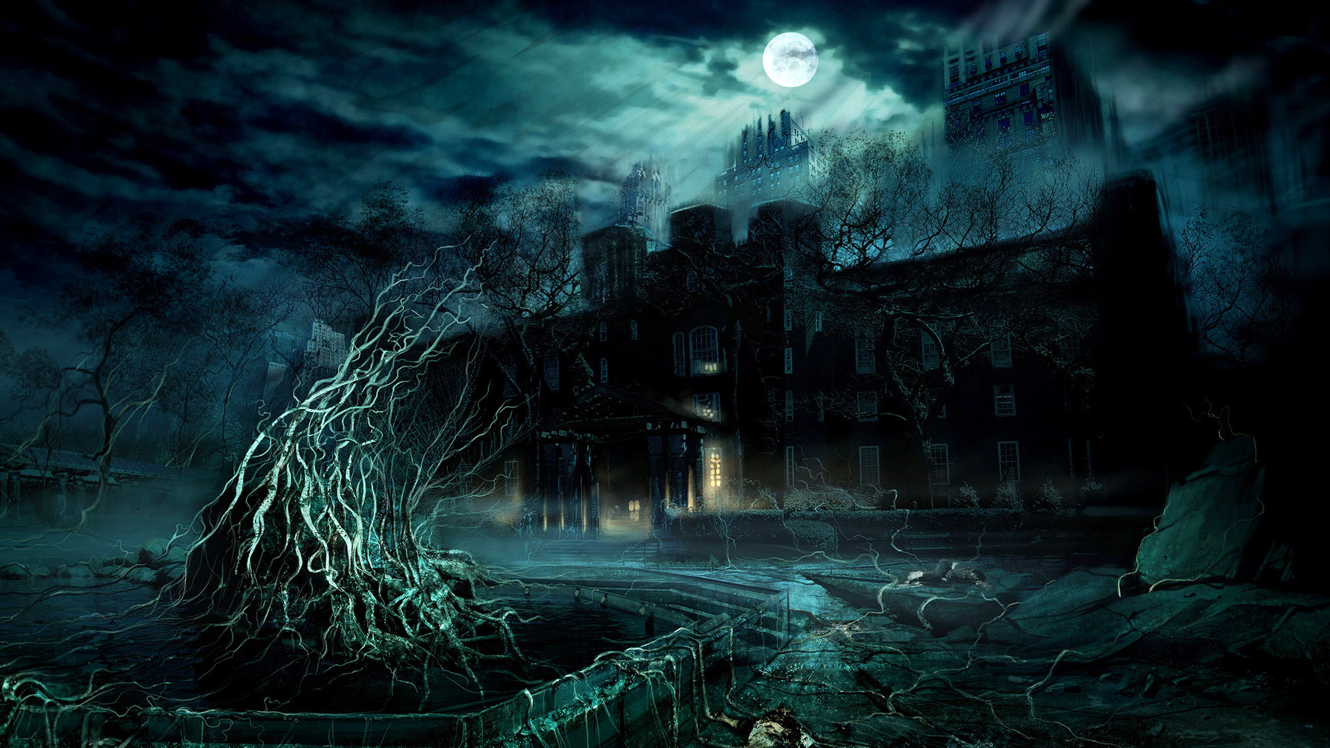 Haunted Cool Background Castle Tree Wallpaper HD