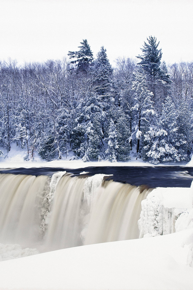 Winter Scenes Waterfall Wallpaper iPhone