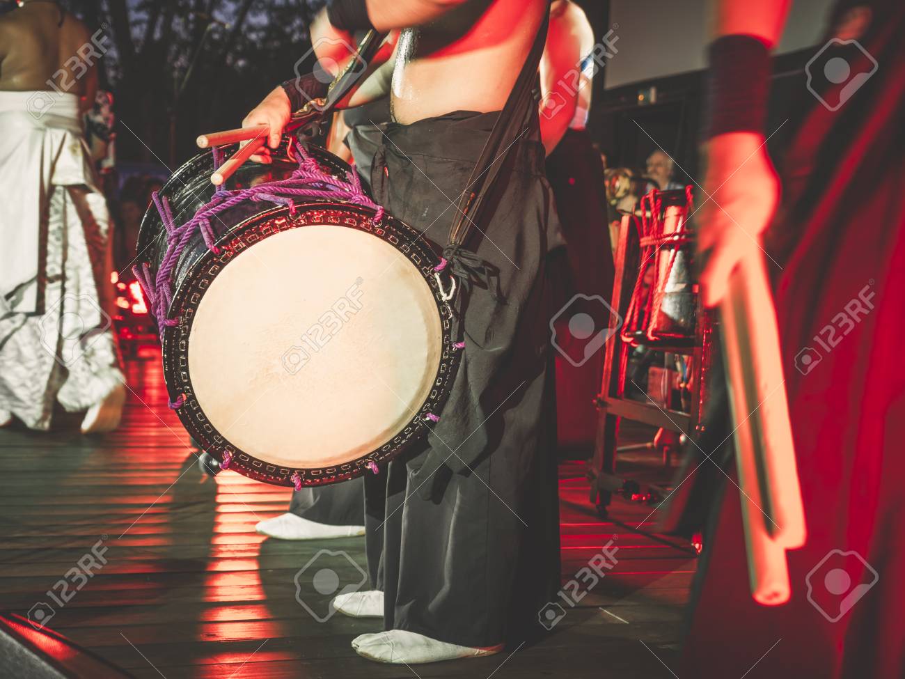 Double Headed Drum Taiko Drums O Kedo On Scene Background Musical