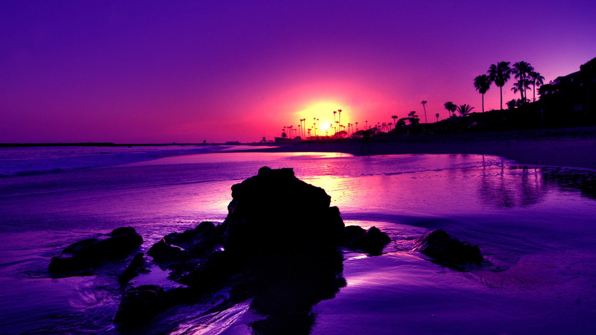 Amazing Purple Sunset Beach HD Wallpaper