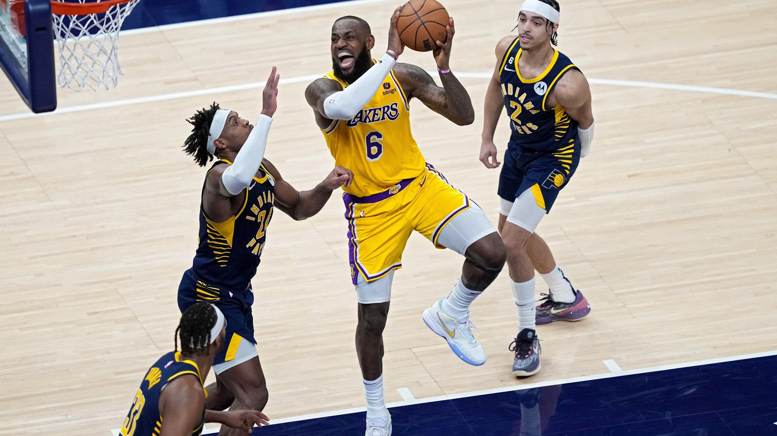 James Closes In On Scoring Record Lakers Rally Past Pacers Fox