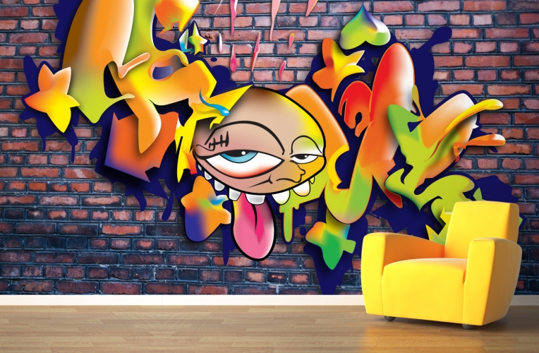 Graffiti Over Brick Wall Mural Custom Made To Fit Your Size