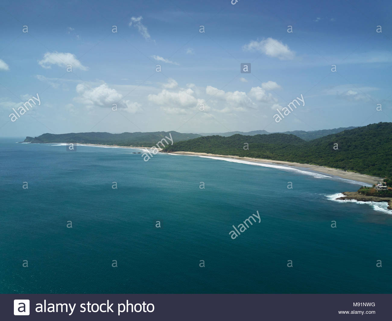 Calm Ocean Coastline Background Aerial Drone Stock Photo