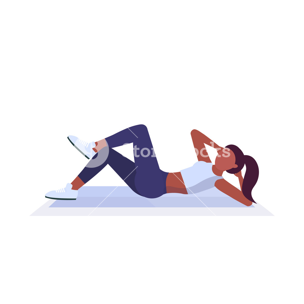 Sports Woman Doing Press Exercises On Mat African American Girl