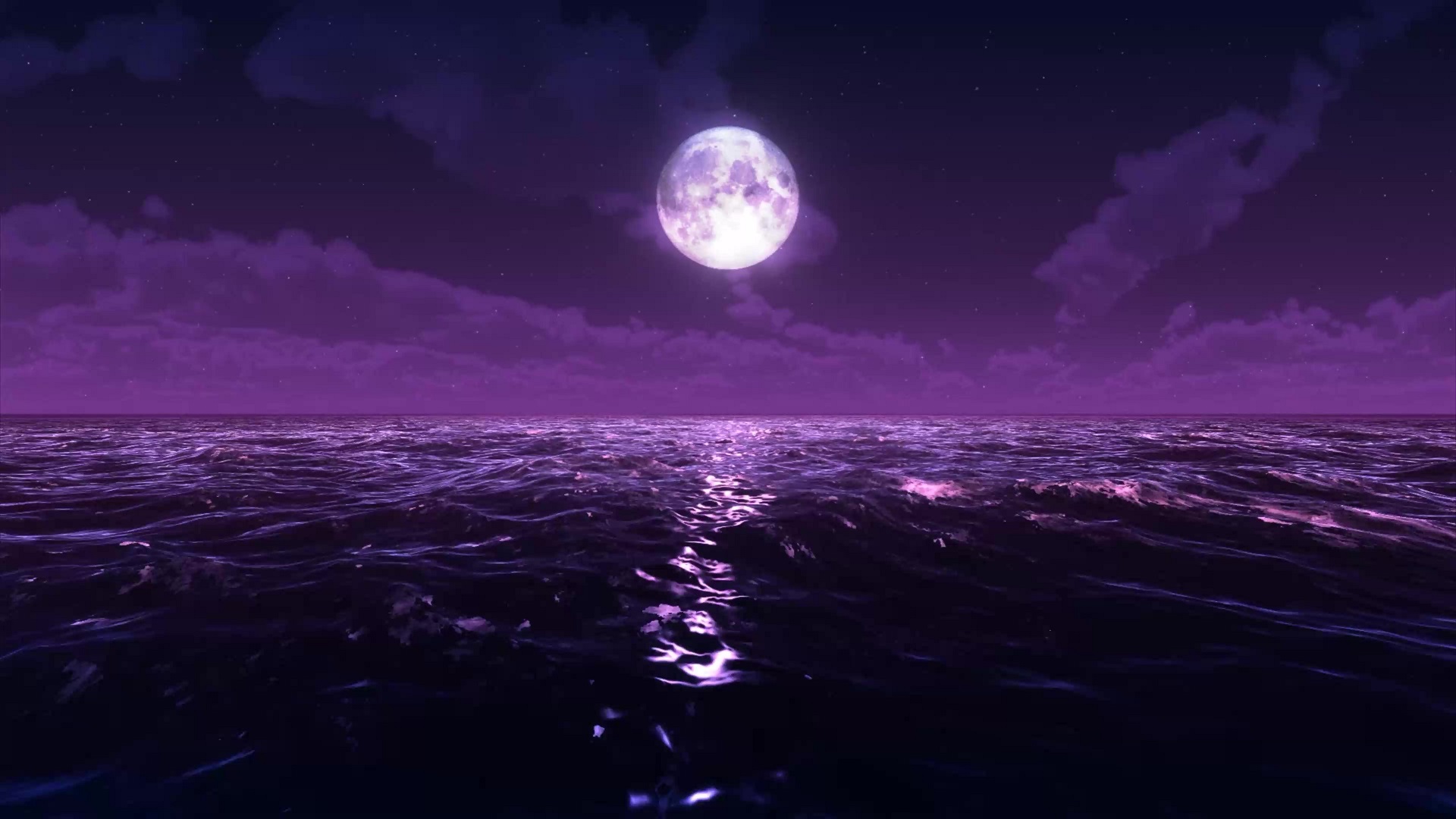A mesmerizing live wallpaper featuring a tranquil ocean scene bathed in the ethereal glow of a full moon under a starry night sky