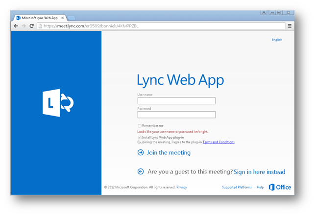 Figure 5 Google Chrome Lync Web App prompt to join the meeting via