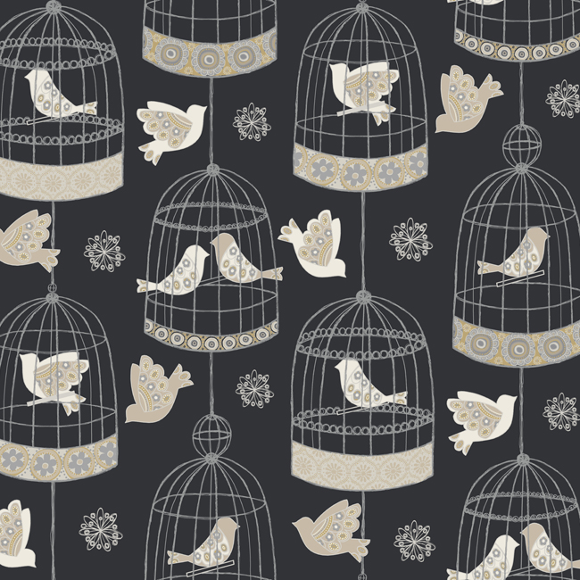 Charcoal Vintage Birdcage Wallpaper Rosenberryrooms