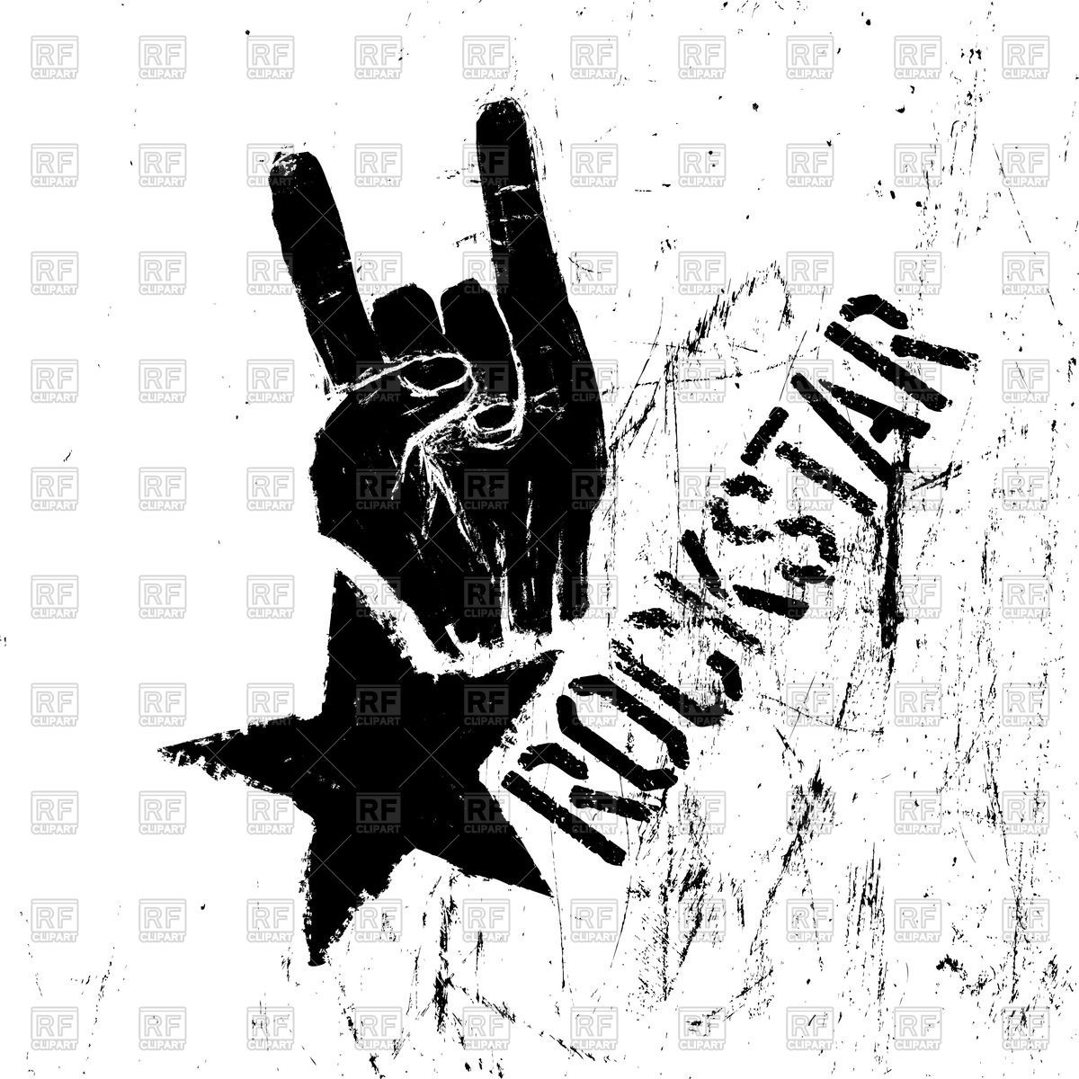 Rockstar Symbol With Sign Of The Horns Hand Gesture On Scratched