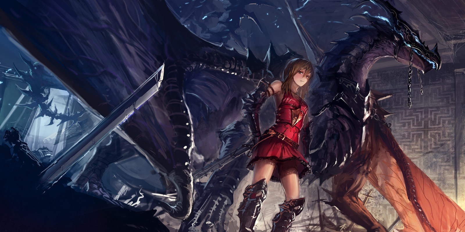 Anime Girls Dragon Warrior Wallpaper