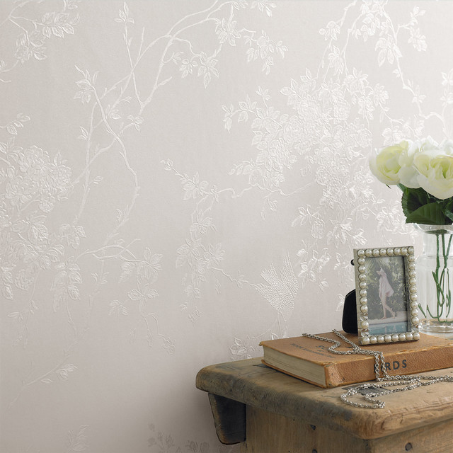 Spring Blossom White Shimmer Modern Wallpaper By Graham Brown
